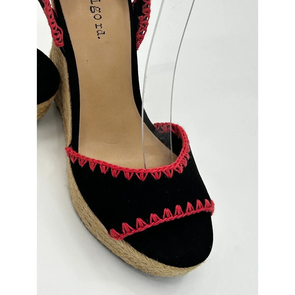 Indigo Rd Womens Black Pink Embroidered Espadrille Wedge Sandals Size 6